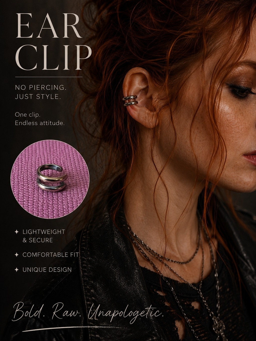 Silver Double Band Ear Clip — Unisex No-Piercing Ear Cuff